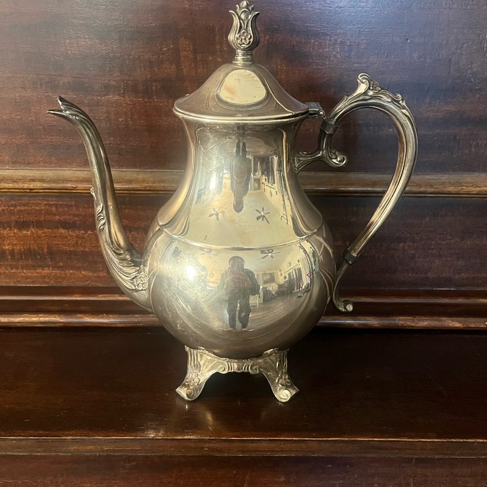 Vintage FB Rogers Silver Co 1883 Footed Teapot Silverplate Ornate Floral Design